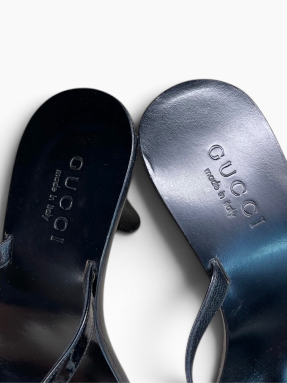 Auth Gucci Black Leather Bow Thong kitten Heel sandal Y2K 90s in Box  7.5 - Picture 6 of 8